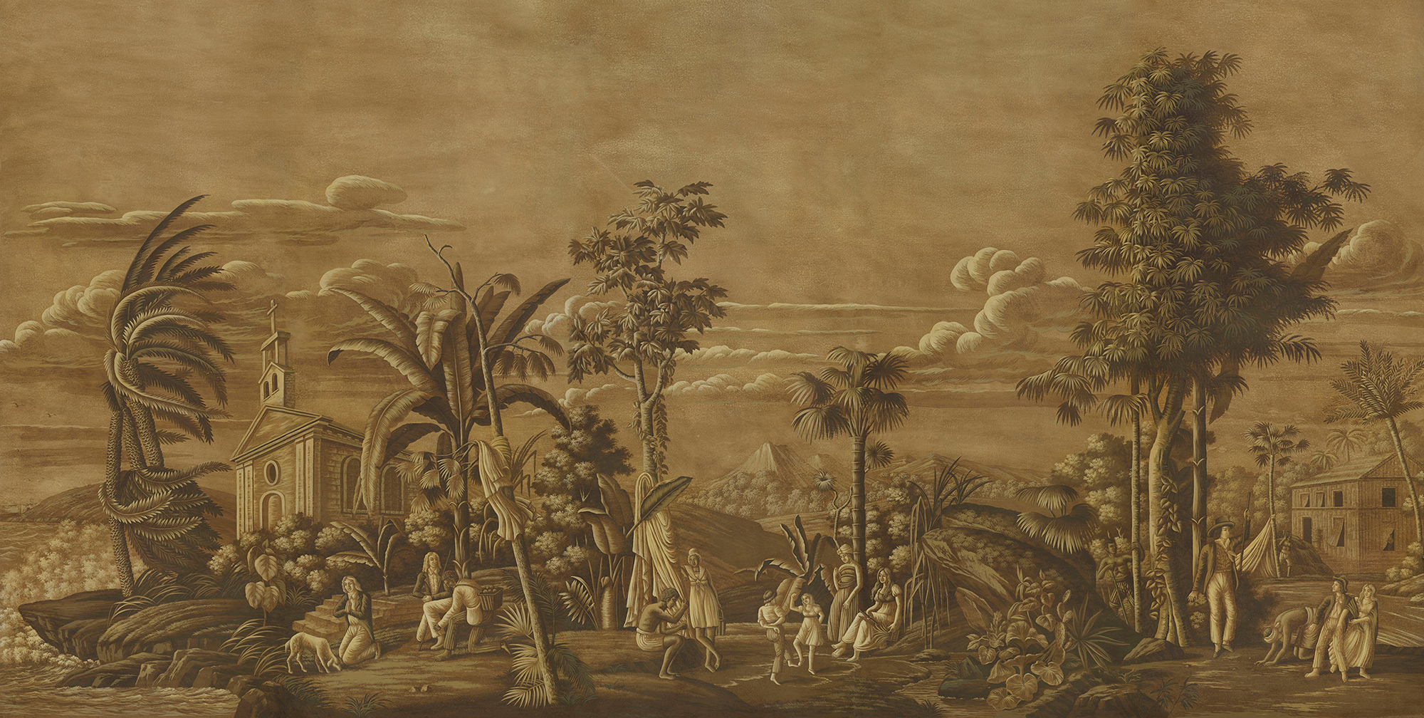Sepia on antique scenic Xuan paper