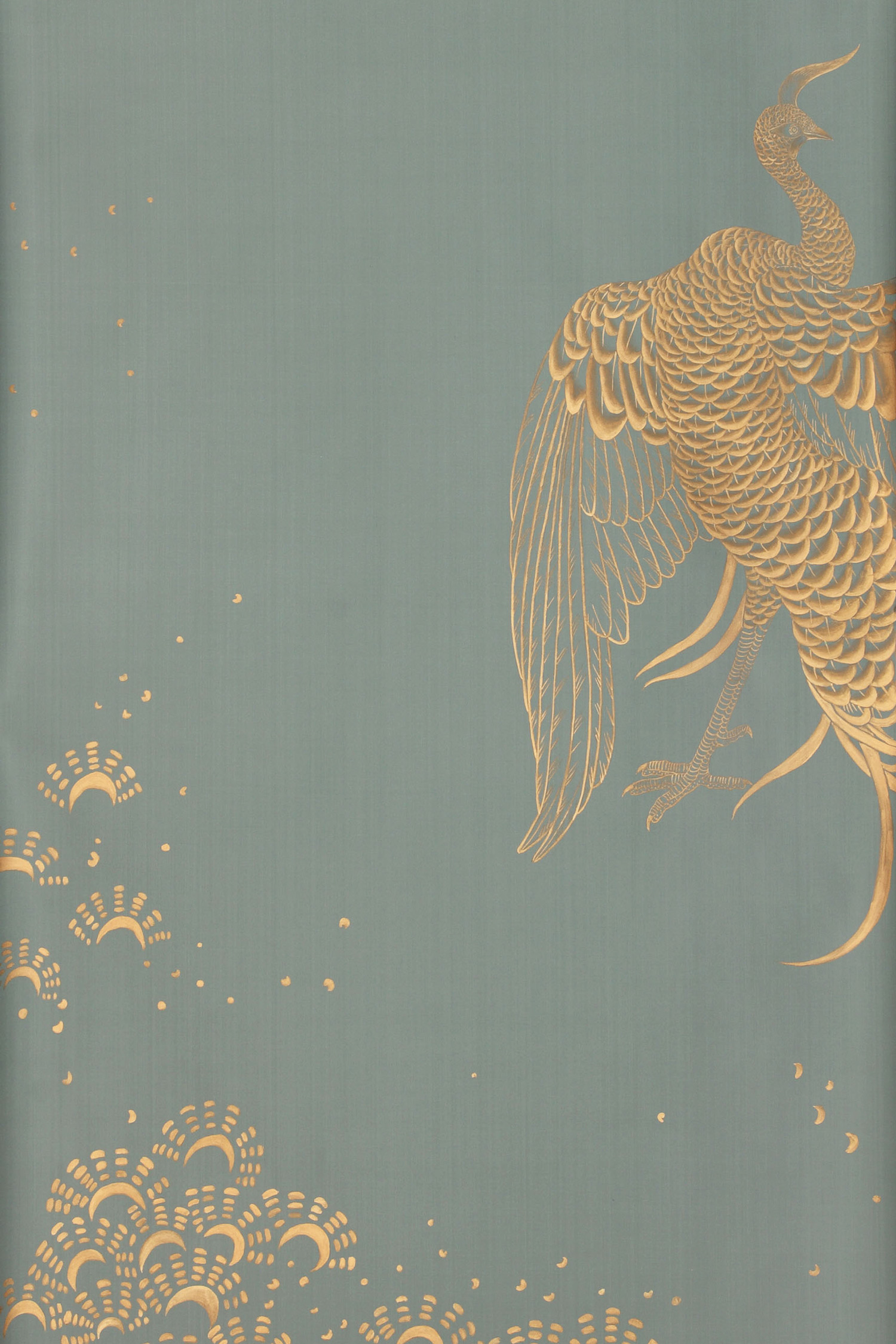 Golden colourway on Blue Grey dyed silk | de Gournay