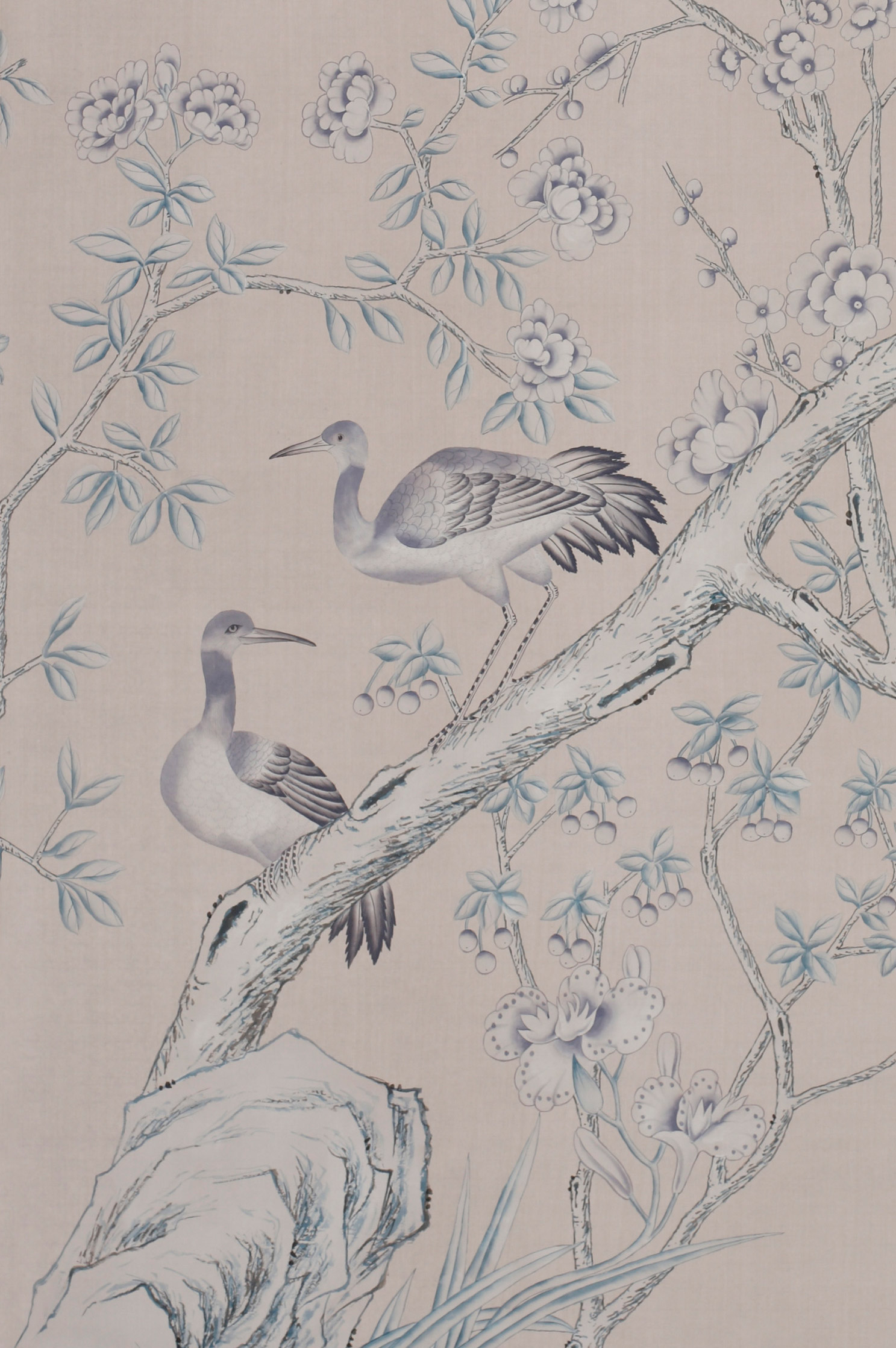 Standard colourway on Almost Mauve dyed silk | de Gournay