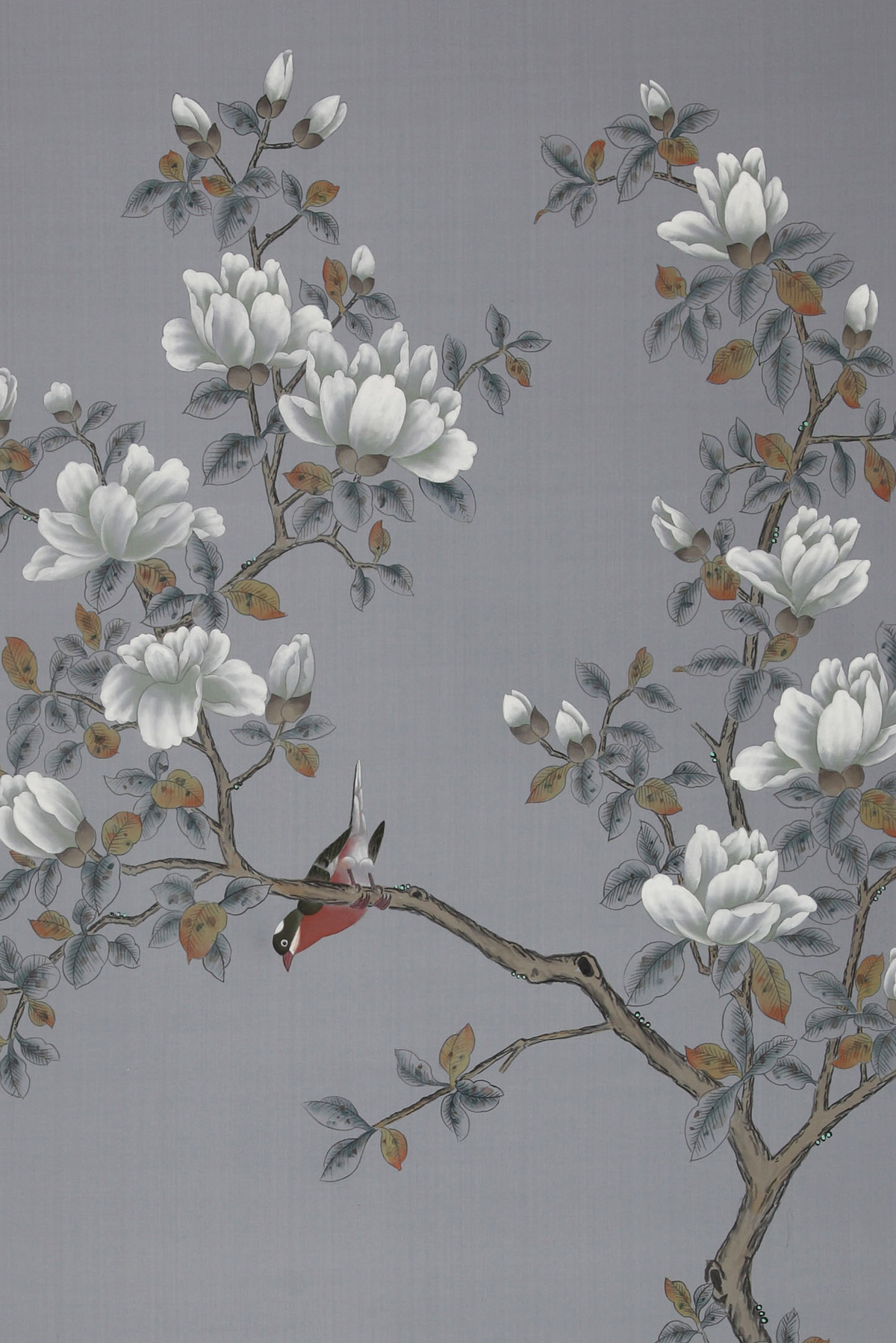 'Japanese Garden' in Original design colours on Gun Metal dyed silk