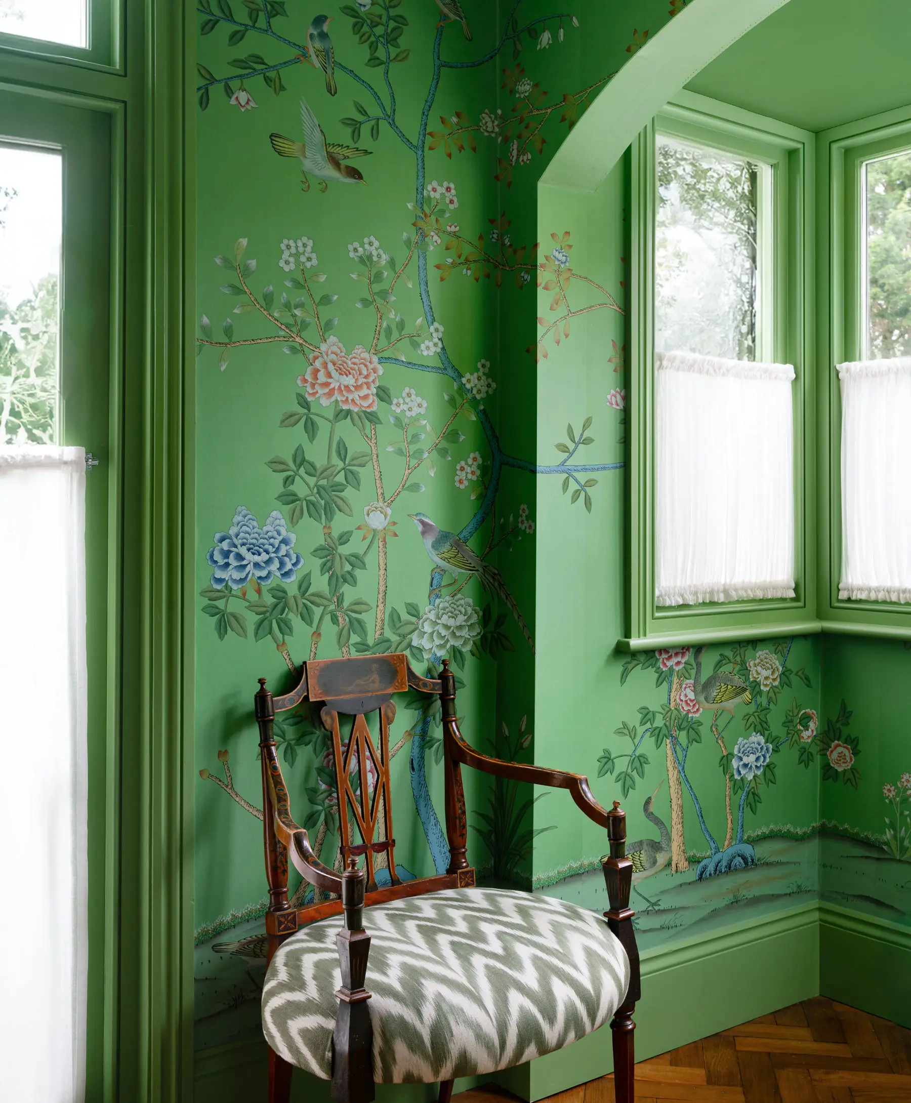 'Earlham' in standard design colours on Emerald Green dyed silk