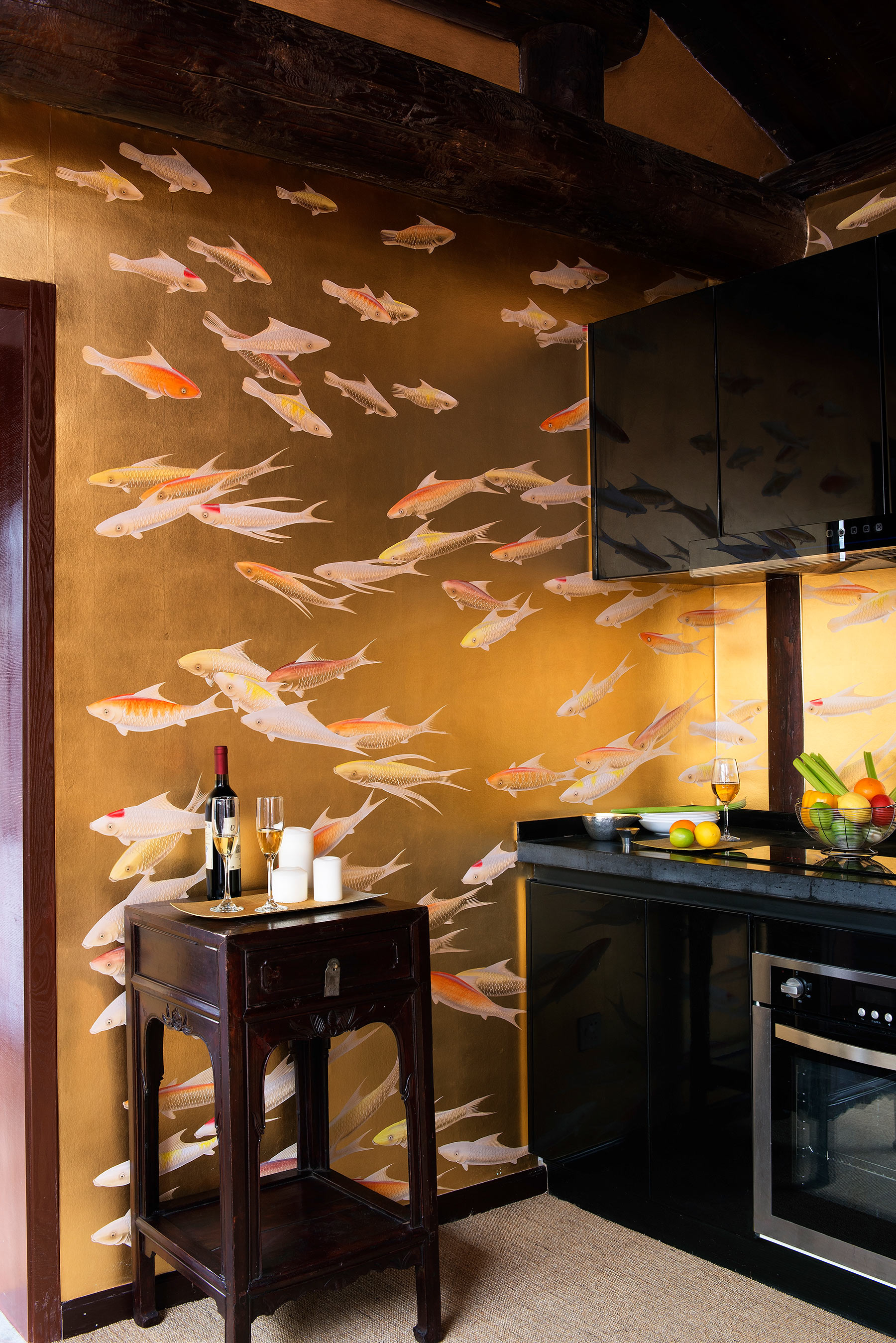'Fishes' in Koi design colours on Deep Rich Gold gilded paper
