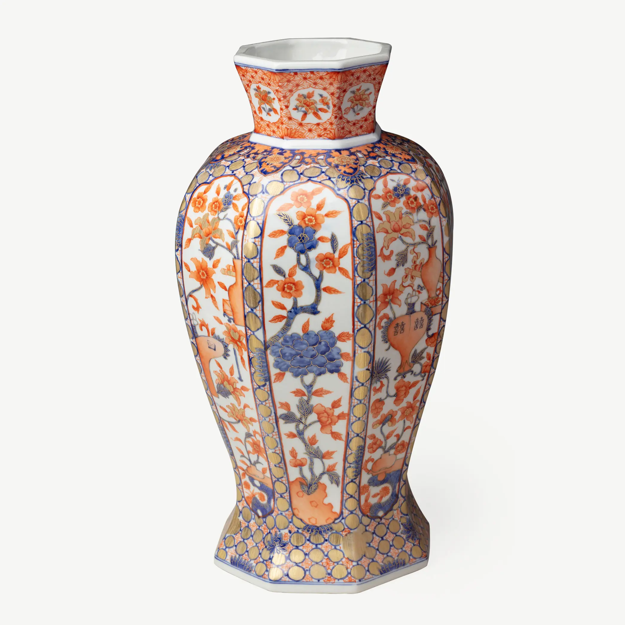 Octangular Baluster Vase, Japanese Imari