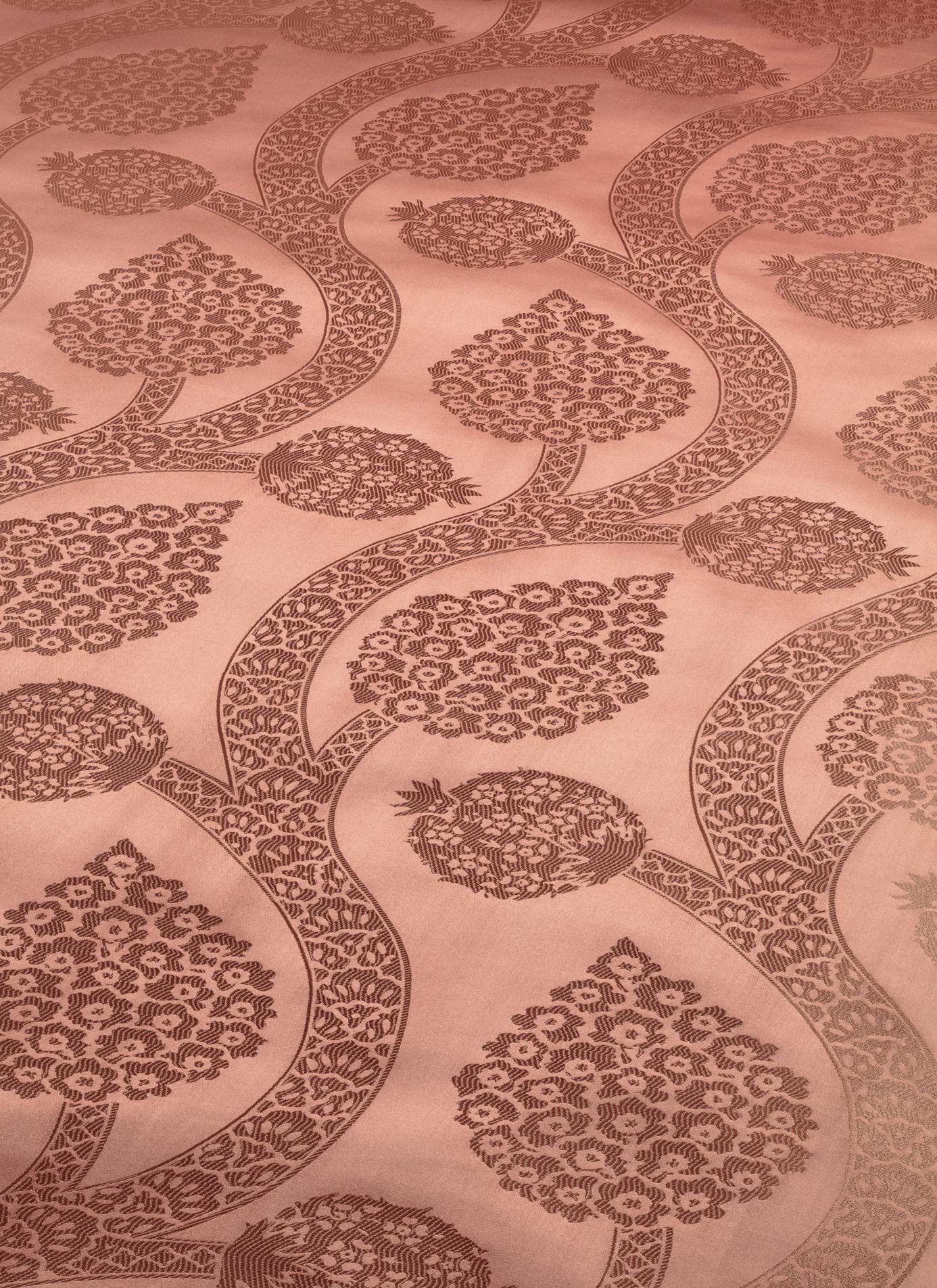 Floral pomegranate print wallpaper in light blue and brown